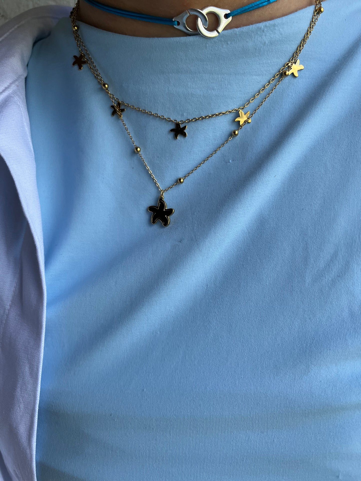 Collier Inès blanc/ noir doré acier inoxydable