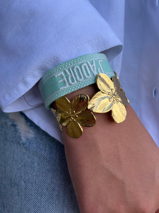 Jonc Fleur doré/ argenté acier inoxydable