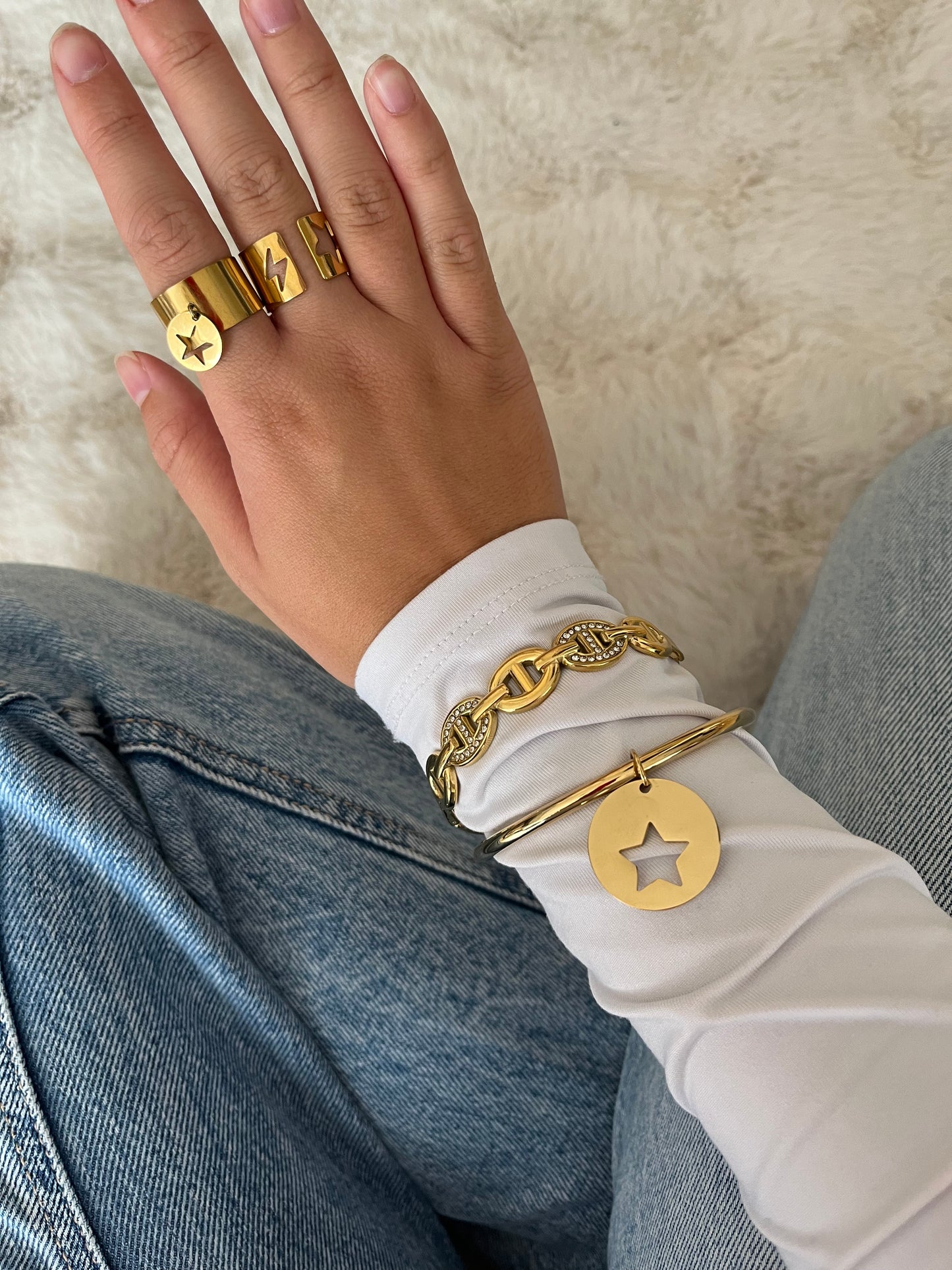 Jonc Elsa maille marine STRASS acier inoxydable argenté ou doré
