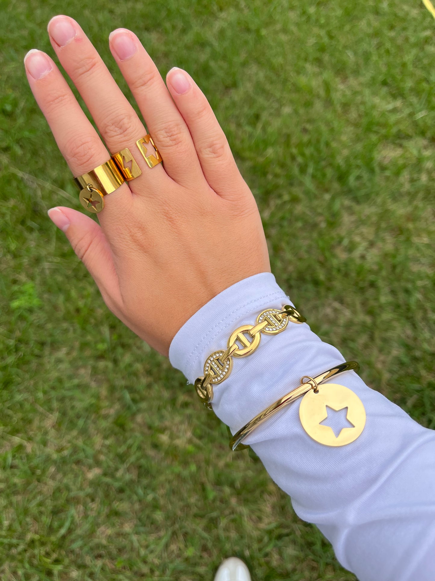 Jonc Elsa maille marine STRASS acier inoxydable argenté ou doré
