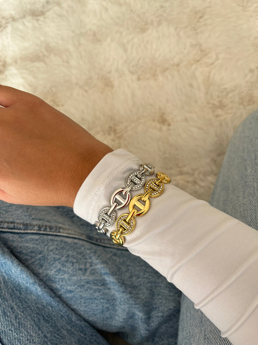 Jonc Elsa maille marine STRASS acier inoxydable argenté ou doré