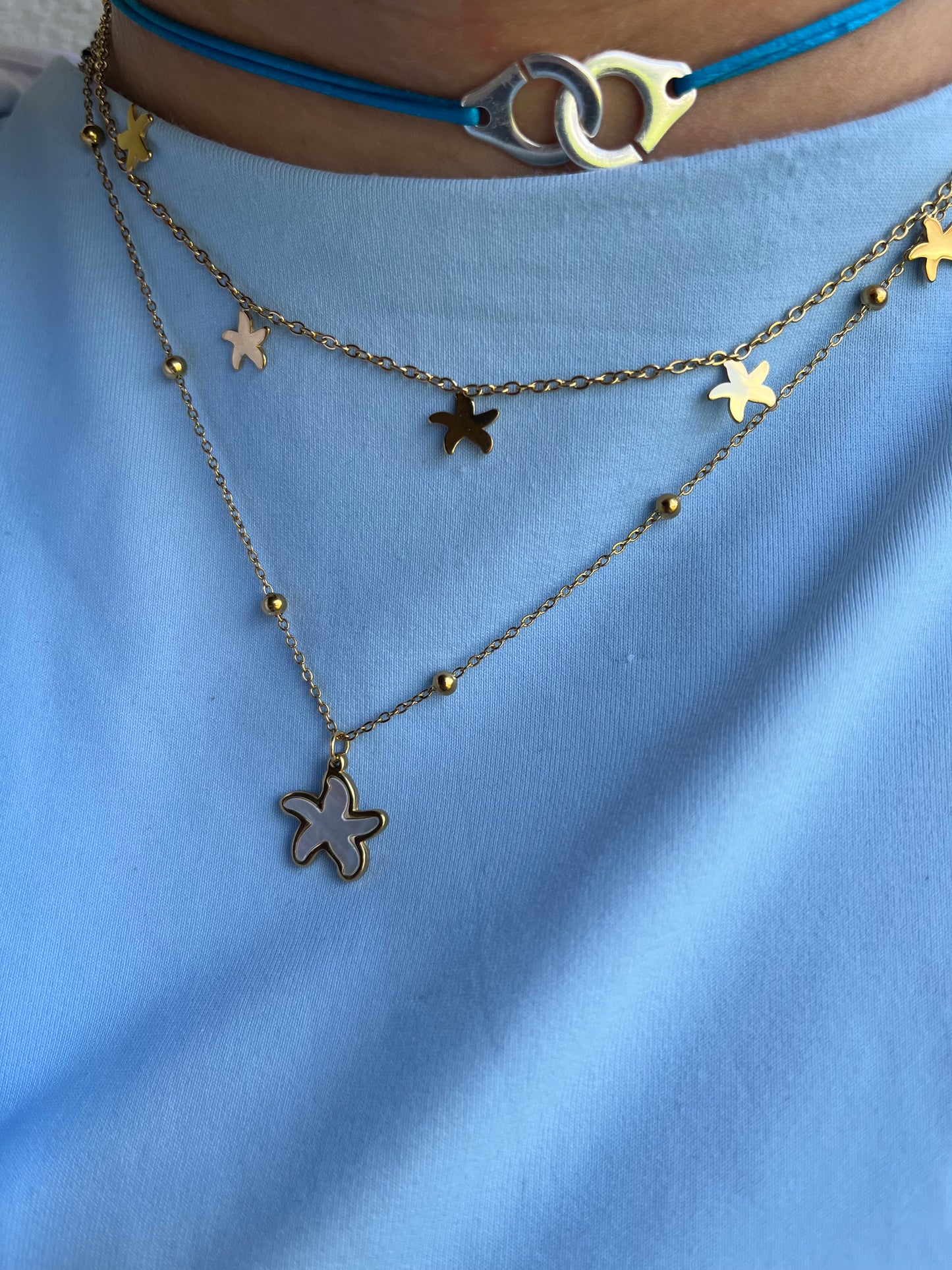 Collier Inès blanc/ noir doré acier inoxydable