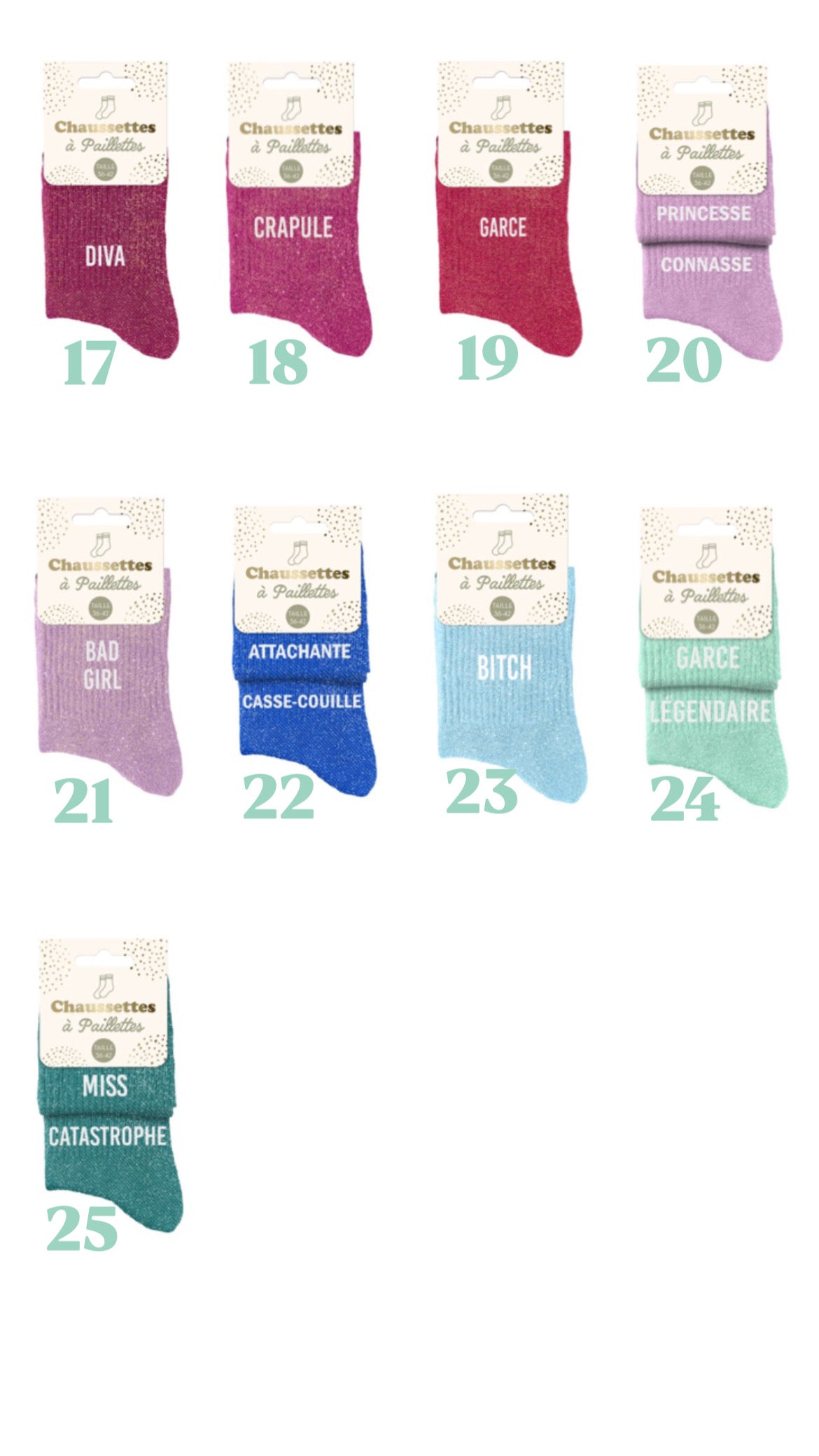 Précommande Coffret de Noël uniquement en doré Sautoir Ambre + jonc Elsa sans strass + paire de chaussettes à paillettes