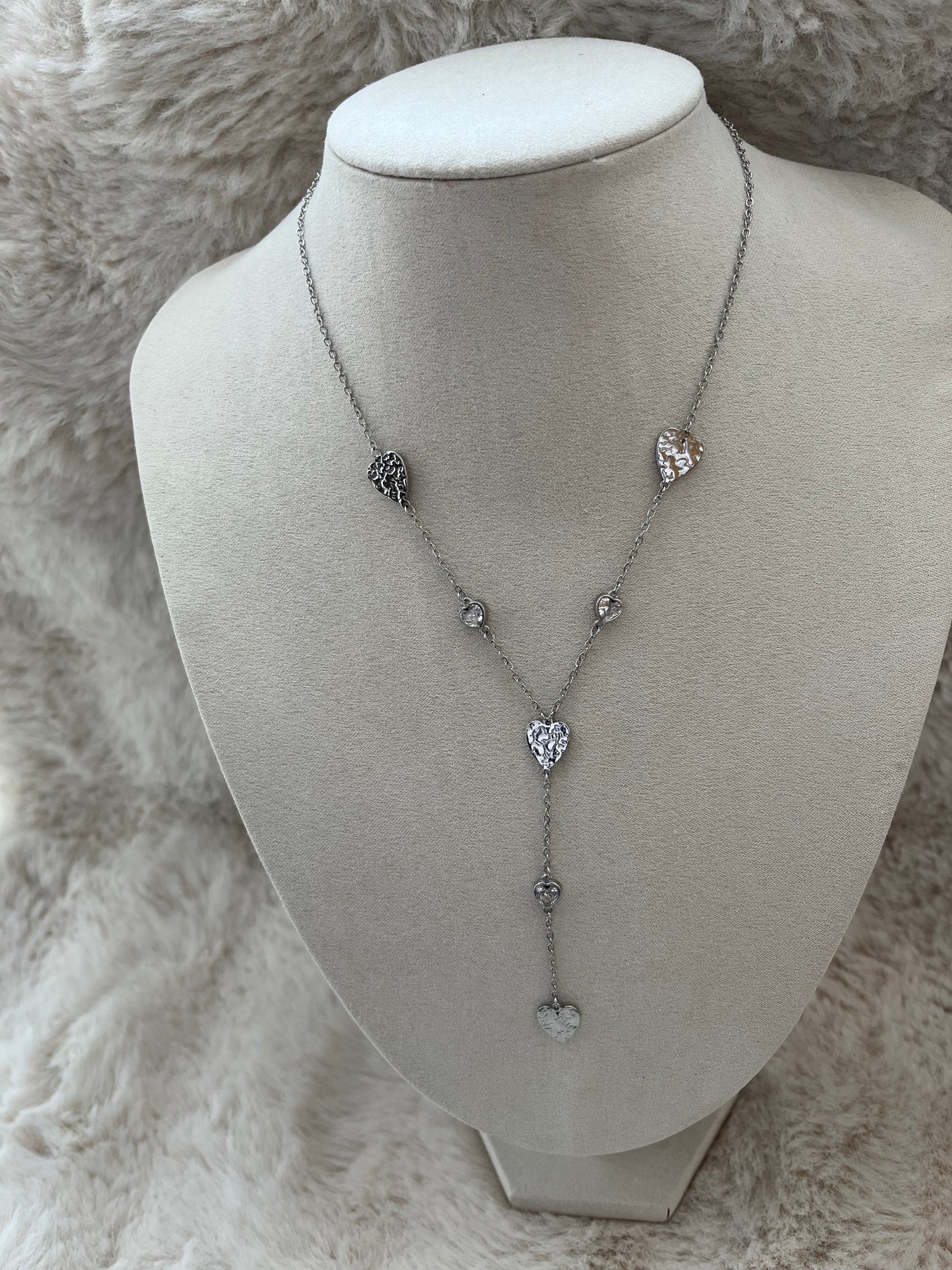 Sautoir Y cœur argenté/ doré en acier inoxydable