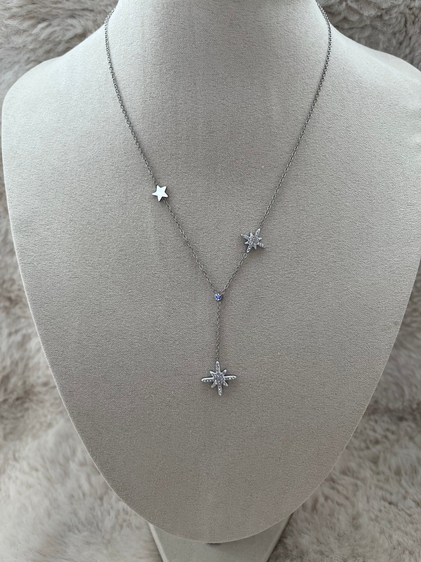 Collier ELIA strass acier inoxydable argenté ou doré