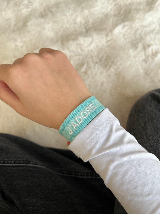 Bracelet tressé j’adore rose/ bleu / vert fluo