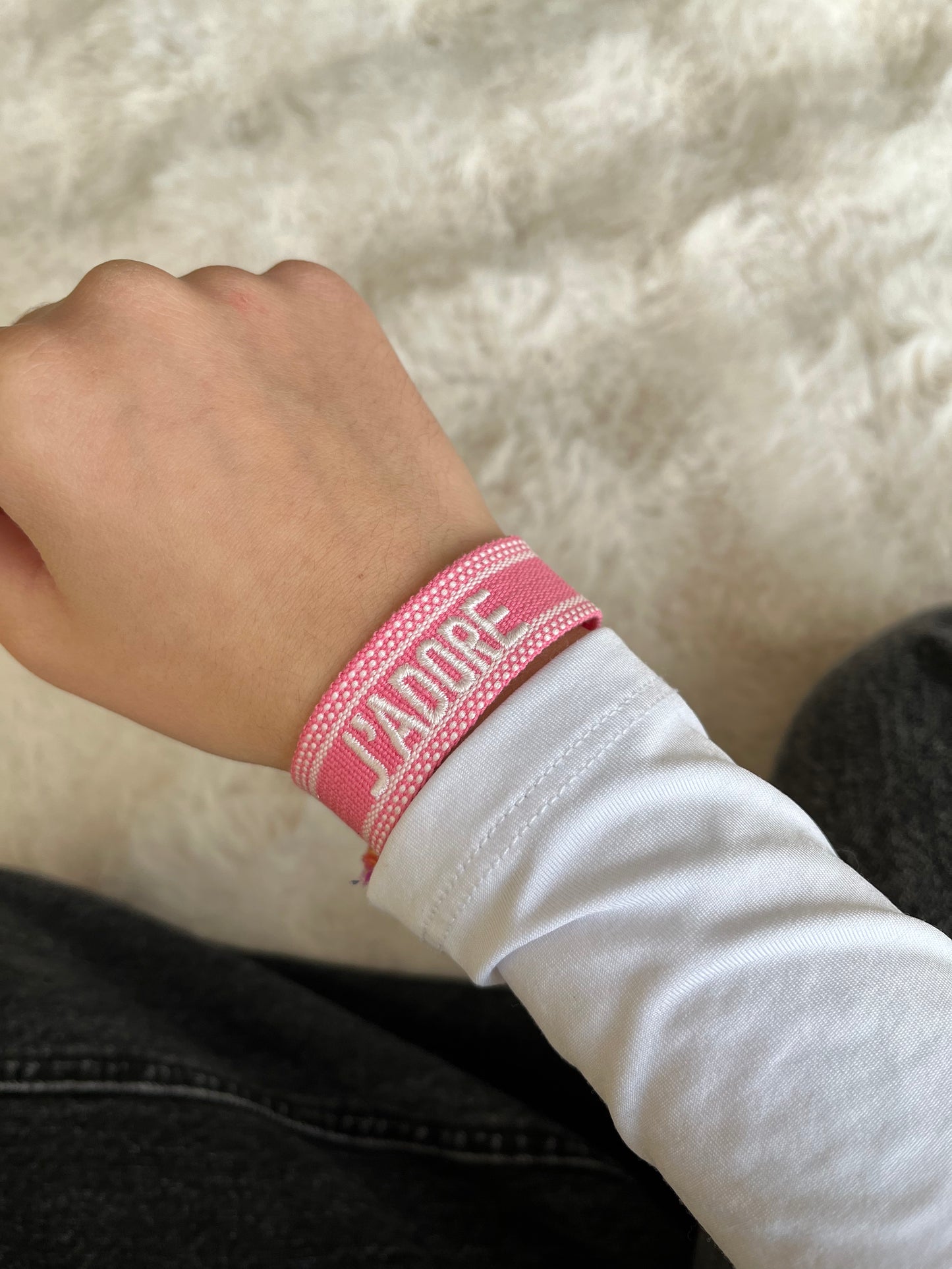 Bracelet tressé j’adore rose/ bleu / vert fluo