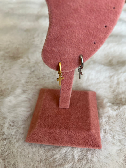 Boucles d’oreilles croix acier inoxydable argenté/ doré