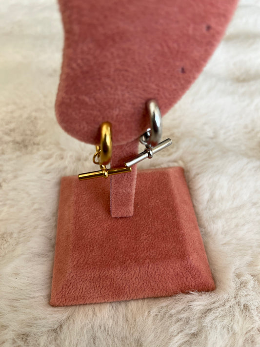 Boucles d’oreilles en  T en acier inoxydable argenté/ doré