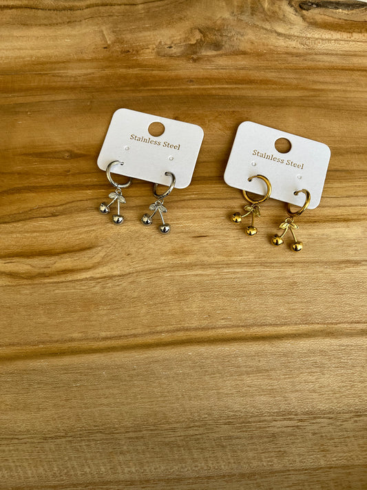 Boucles d’oreilles Cerise 🍒 acier inoxydable argenté ou doré