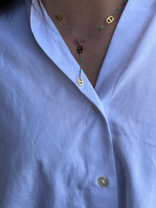 Sautoir Y mini maille marine acier inoxydable (choix de la couleur )