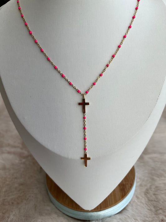 Collier Y Croix  Doré acier inoxydable ( couleurs au choix )