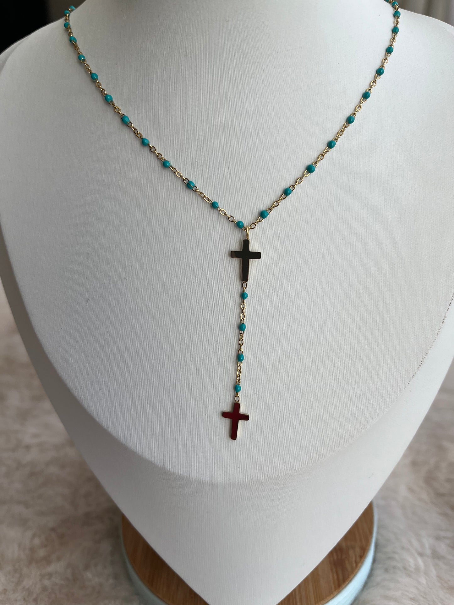 Collier Y Croix Doré acier inoxydable ( couleurs au choix )