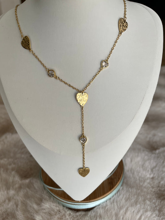 Sautoir Y cœur argenté/ doré en acier inoxydable