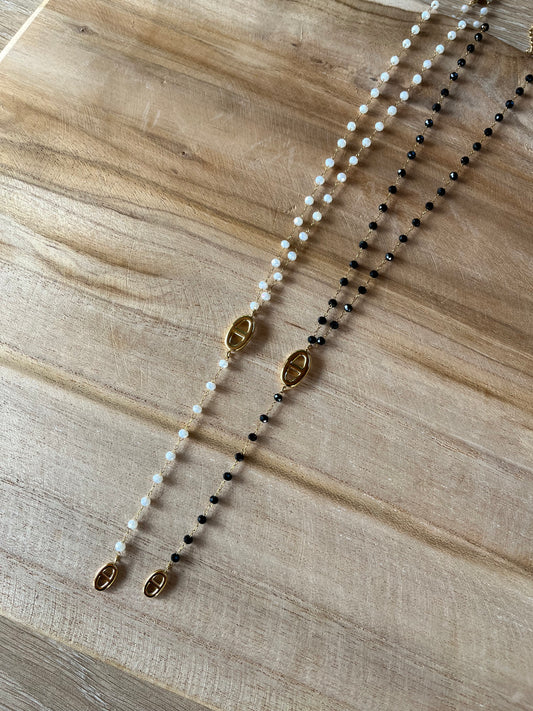 Sautoir Y LUNA noir ou blanc doré acier inoxydable