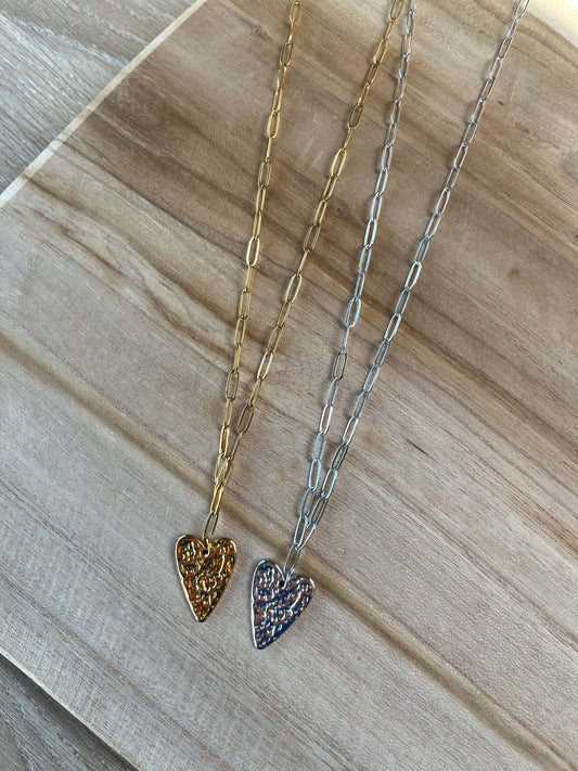 Sautoir COEUR doré / argenté acier inoxydable