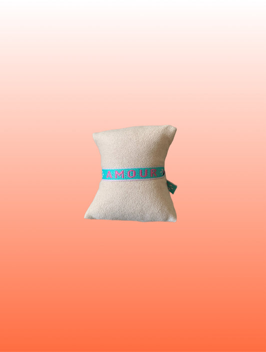 Bracelet ruban AMOUR bleu turquoise