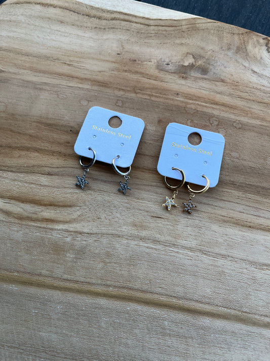 Boucles d’oreilles STAR strass acier inoxydable doré ou argenté