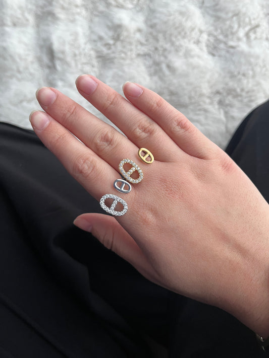 Bague Faustine STRASS acier inoxydable argenté ou doré