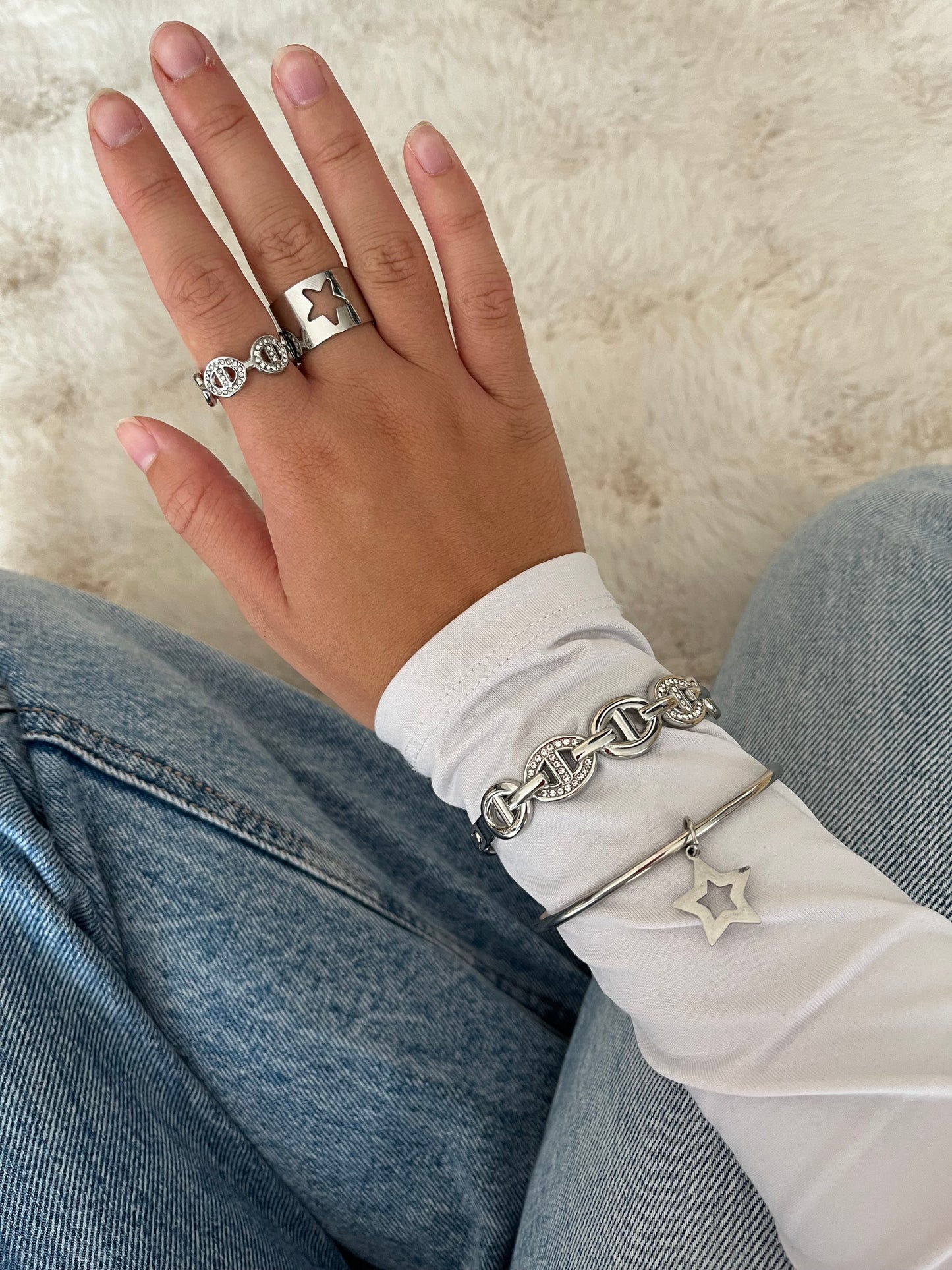 Jonc Elsa maille marine STRASS acier inoxydable argenté ou doré