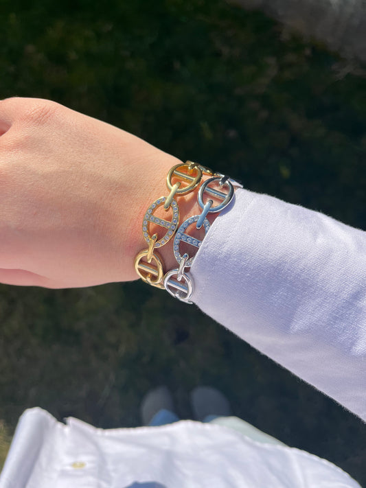 Jonc ELIE strass doré ou argenté en acier inoxydable