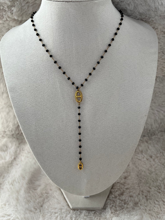 Sautoir Y LUNA noir ou blanc doré acier inoxydable