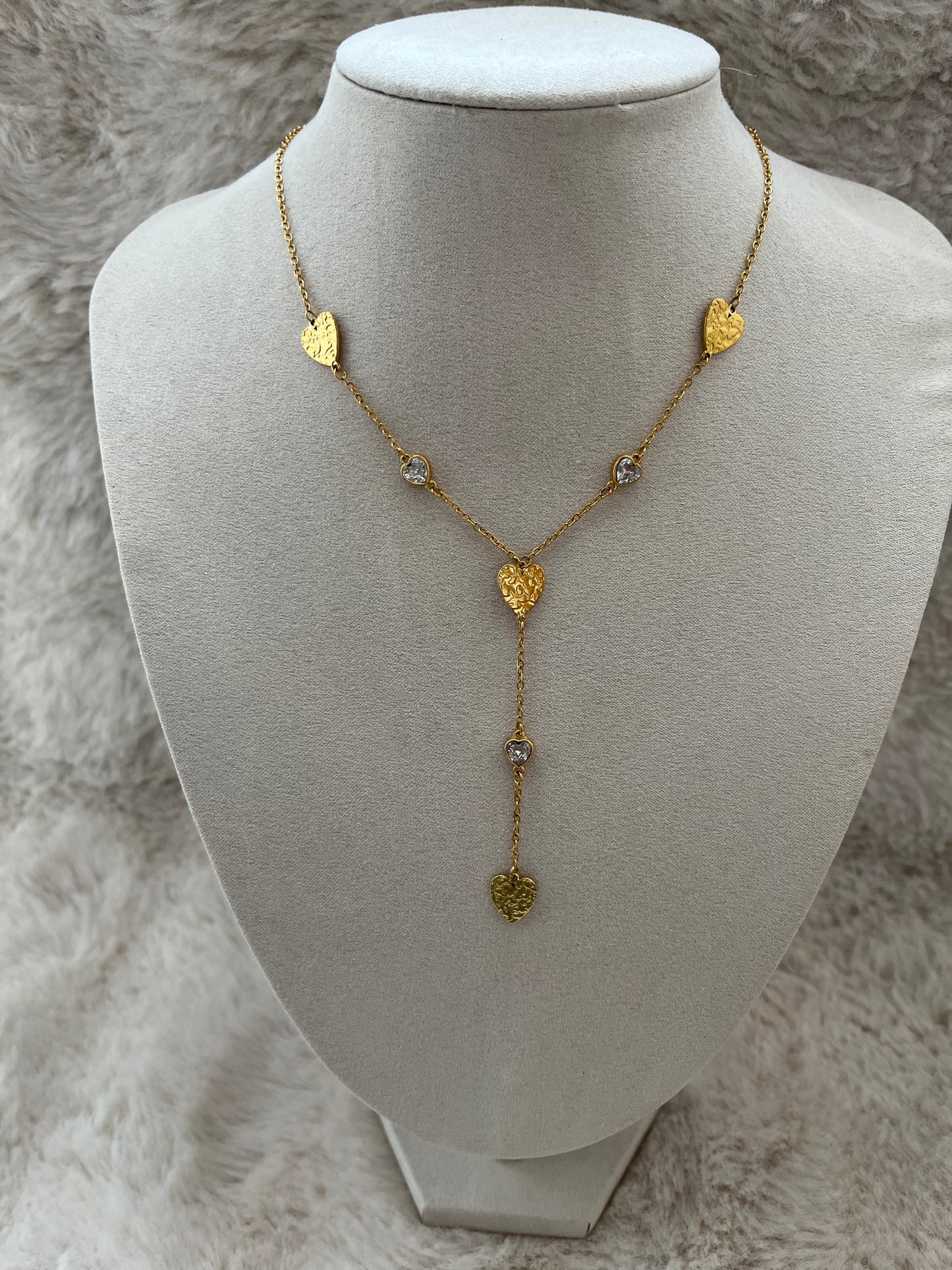 Sautoir Y cœur argenté/ doré en acier inoxydable