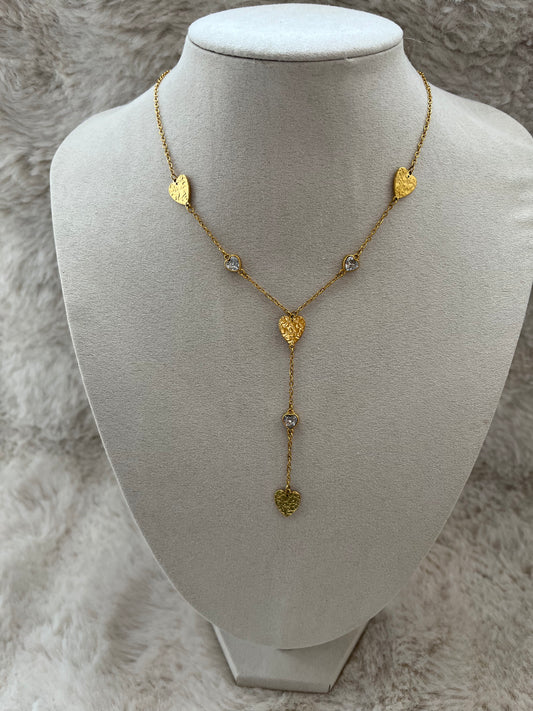 Sautoir Y cœur argenté/ doré en acier inoxydable