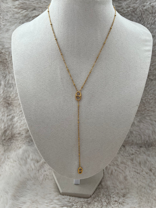 Sautoir Y CAMÉLIA acier inoxydable argenté ou doré