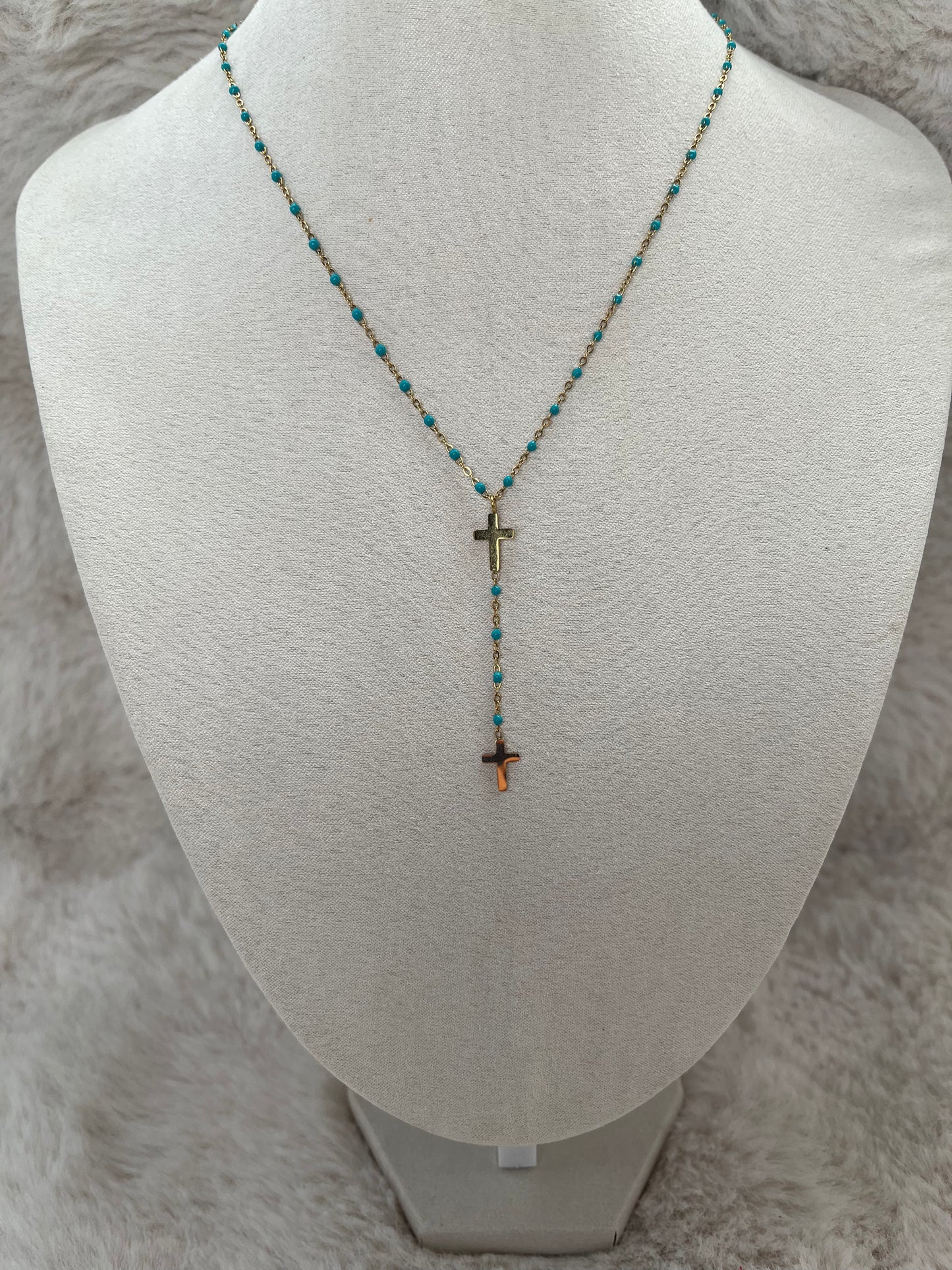 Collier Y Croix  Doré acier inoxydable ( couleurs au choix )