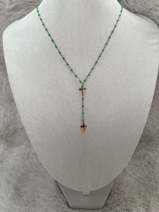 Collier Y Croix  Doré acier inoxydable ( couleurs au choix )