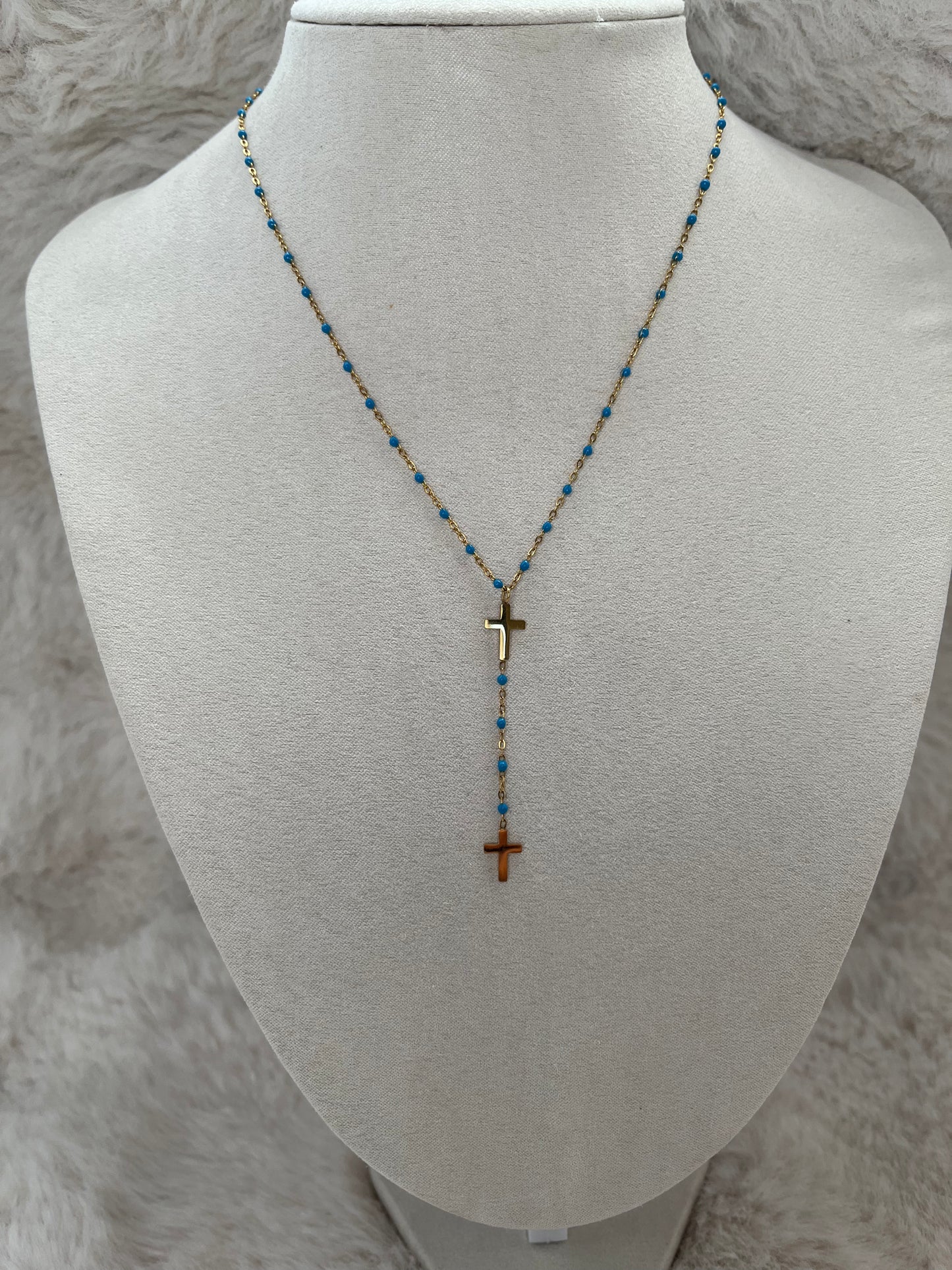 Collier Y Croix  Doré acier inoxydable ( couleurs au choix )