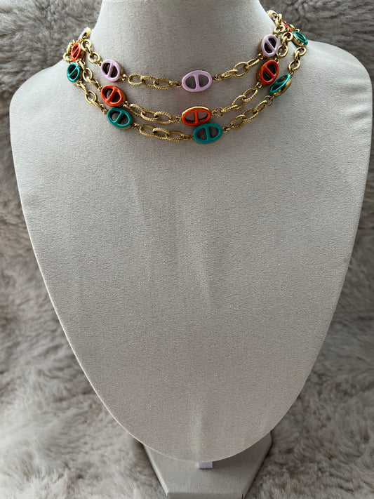 Collier maille marine coloré acier inoxydable doré