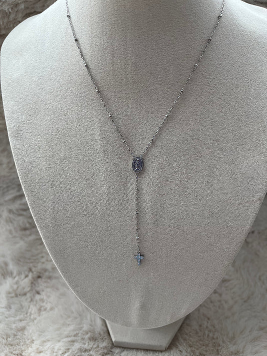 Collier croix strass acier inoxydable argenté ou doré