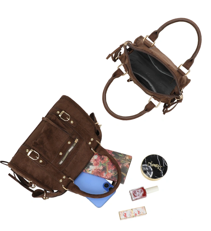 PRECOMMANDE Sac à main suède zip franges chocolat