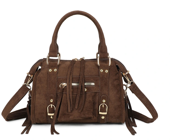 PRECOMMANDE Sac à main suède zip franges chocolat