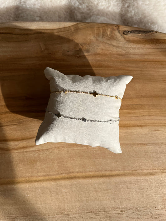 Bracelet croix acier inoxydable argenté/ doré