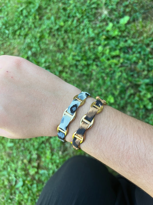 Jonc Mini elsa léopard doré ou argenté en acier inoxydable
