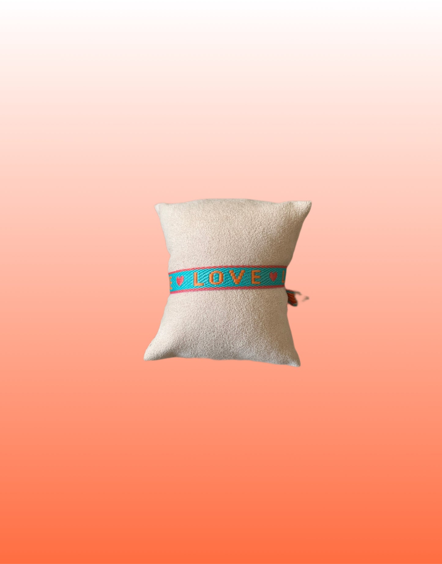 Bracelet ruban LOVE bleu turquoise/ orange